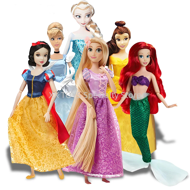 Disney Princess Classic Doll Snow White Rapunzel Ariel Elsa  Princess 11 Inch Doll with Ring 2018 Version Collectible Dolls Toys