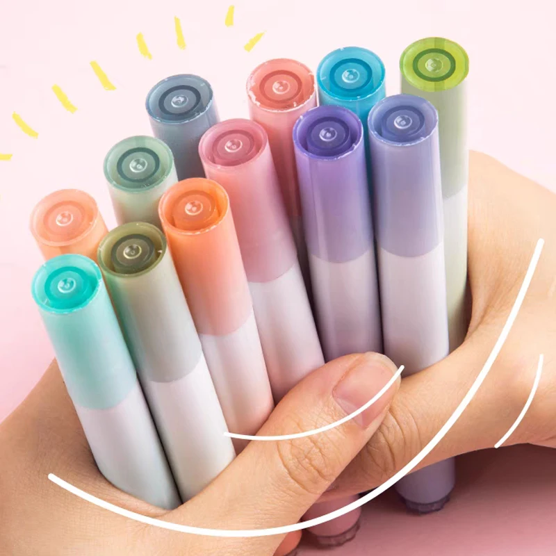 12 Pcs Colored Eye Highlighters with 4mm Wide Tip. Suitable for School Student Ledger, Marking, Drawing, Doodling