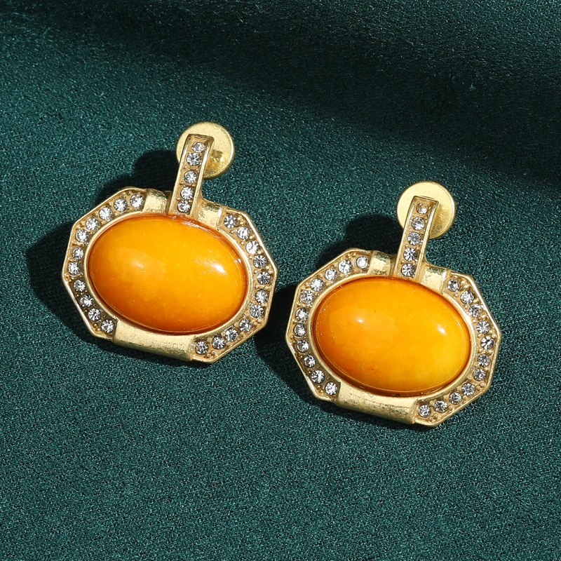 

Винтажные крупные серьги-подвески из натурального камня в форме восьмиугольника, цвета пчелиного воска, с позолотой под старину, роскошные украшения 2026 года для женщин, для свадебных декораций