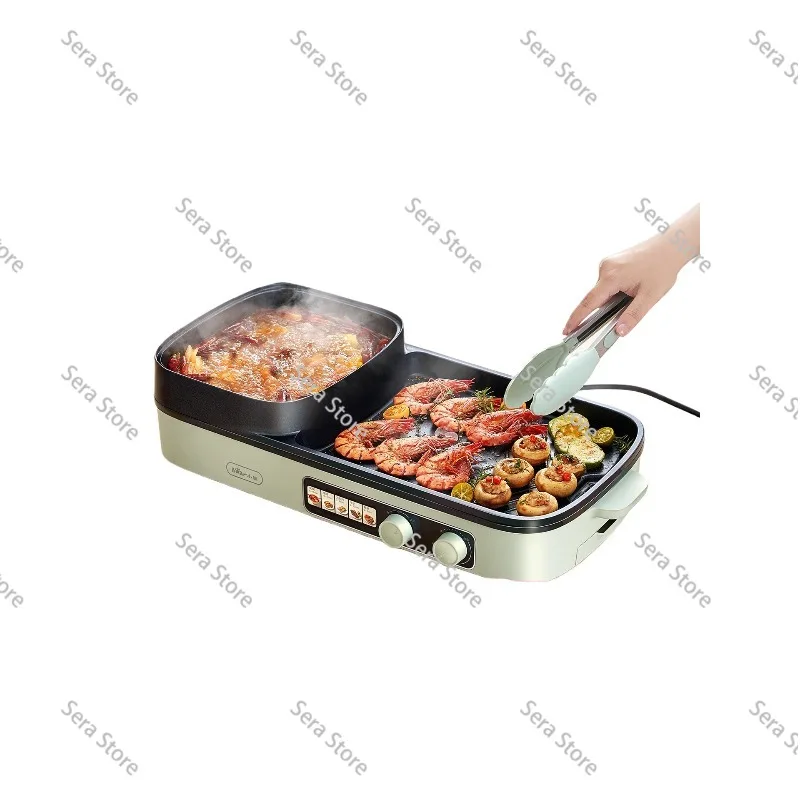 Electric Grill Hot Pot Combo Household BBQ Griddle Multifunction Smokeless Cooking Machine Non Stick Indoor Korean Barbecue