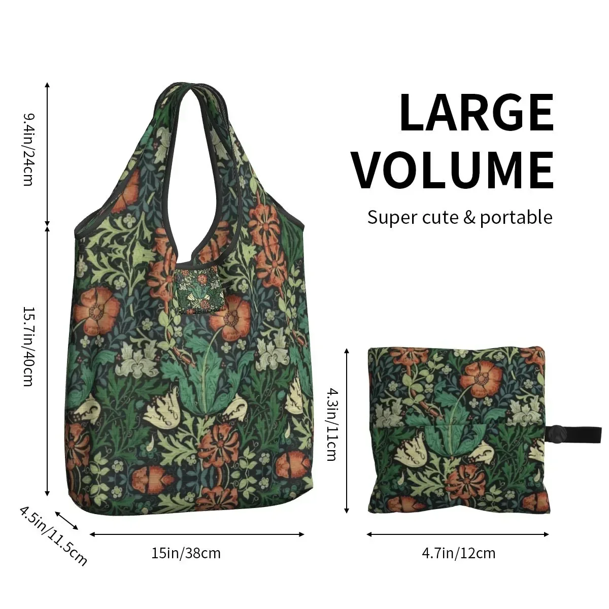 Funny William Morris Compton Floral Art Nouveau Pattern Shopping Tote Bag Portable Textile  Grocery Shoulder Shopper