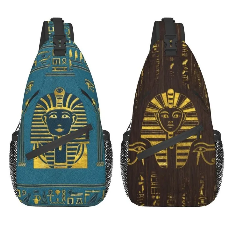 Casual Gold Sphinx Kopf Mit Ägyptischen Hieroglyphen Crossbody Sling Rucksack Männer Schulter Brust Taschen für Camping Radfahren