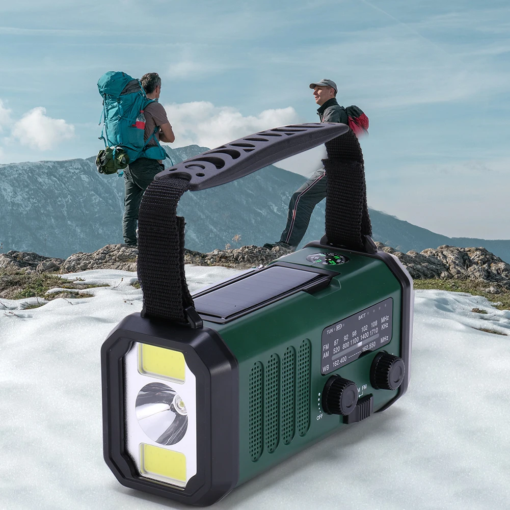 LED Emergency Radio Handcrank Solar AM/FM/WB 10000mAh Solar Emergency Radio Flashlight Reading Lamp Type-C Charging with Compass