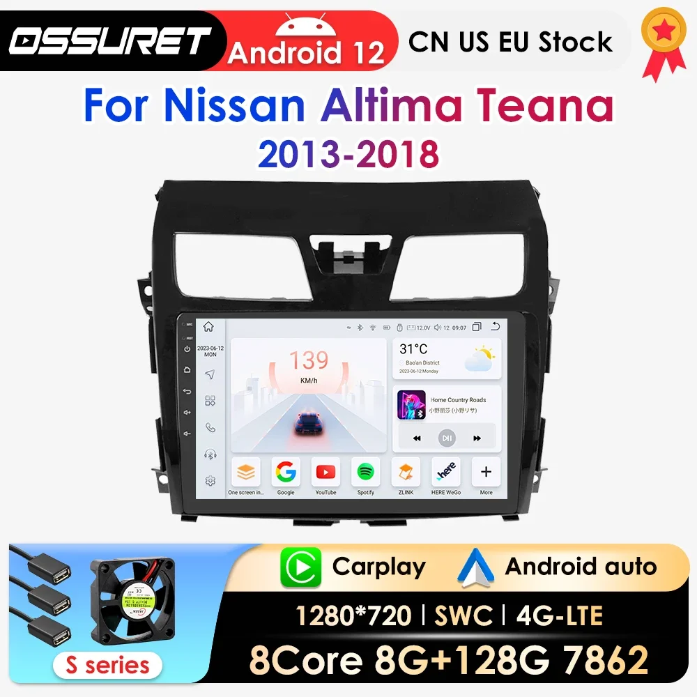 OSSURET Carplay Android Auto Radio samochodowe dla Nissan Teana Altima 2013-2015 Samochodowe inteligentne systemy Audio Navi GPS Autoradio 7862