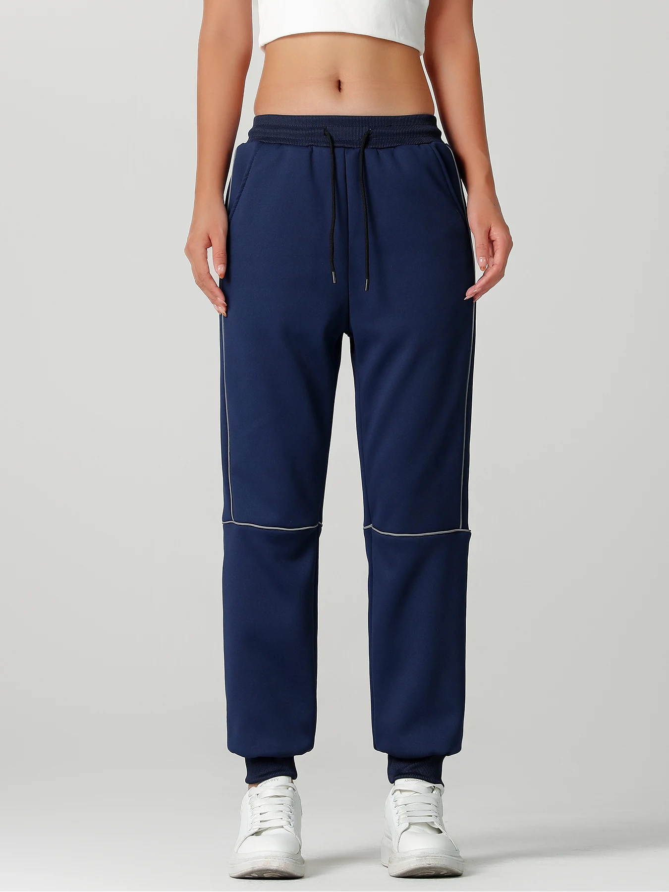 قطعة واحدة من السراويل الرياضية النسائية الشتوية المبطنة بالصوف، سراويل كاجوال دافئة وأنيقة للنساء، تتميز بحزام خصر مرن مع رباط، وجيوب جانبية، وسراويل ركض محبوكة للارتداء اليومي في الخريف والشتاء، مناسبة للمشي لمسافات طويلة في المنزل #1