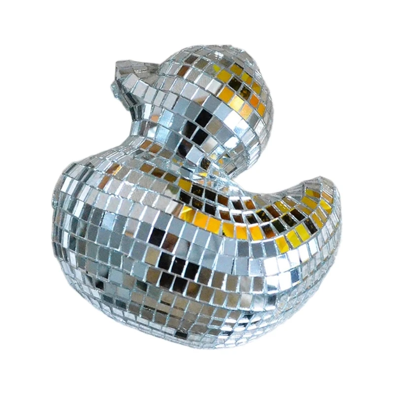 Modern Silver Duck Decorative Mirrored Figurine Glass Reflective Discos Ornament for Birthday Party Table Decors