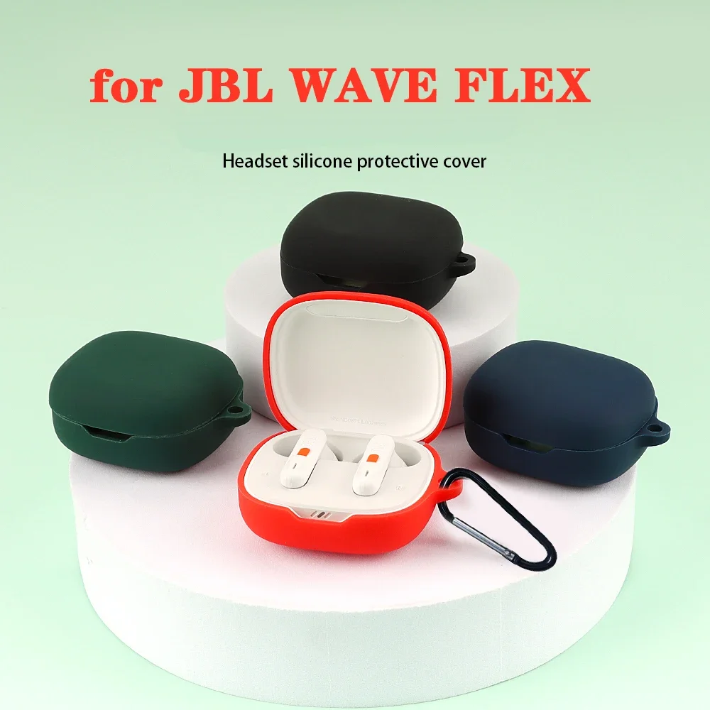 1pc Silicone Case for JBL WAVE FLEX Case Solid Color Protection Earphone Cover with Hook Charging Box Case