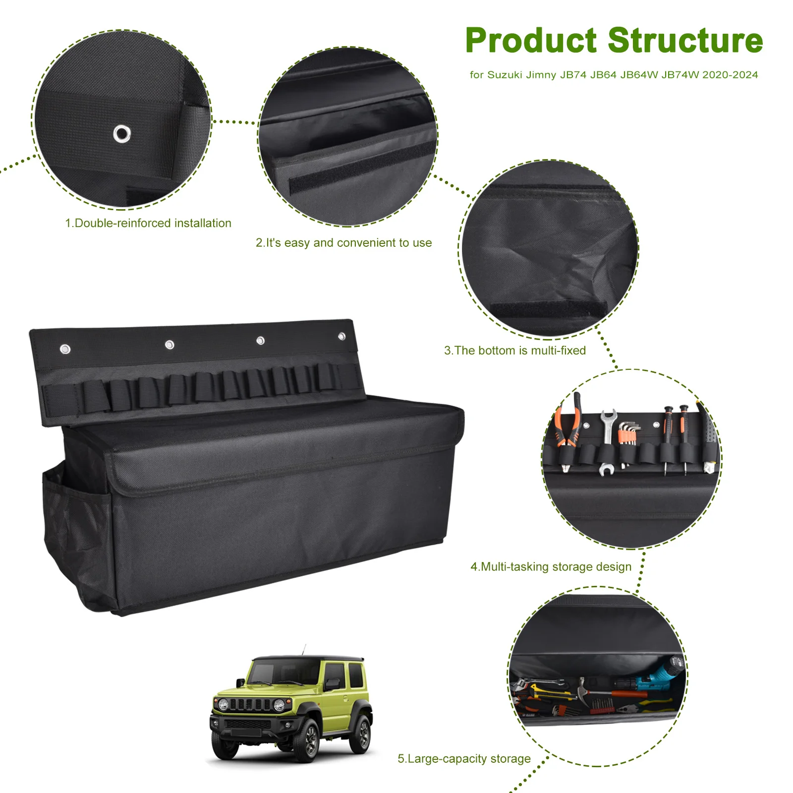 Car Foldable Storage Bag Rear Trunk Side Organizer Box for Suzuki Jimny JB74 JB64 JB64W JB74W 2020 2021 2022 2023 2024