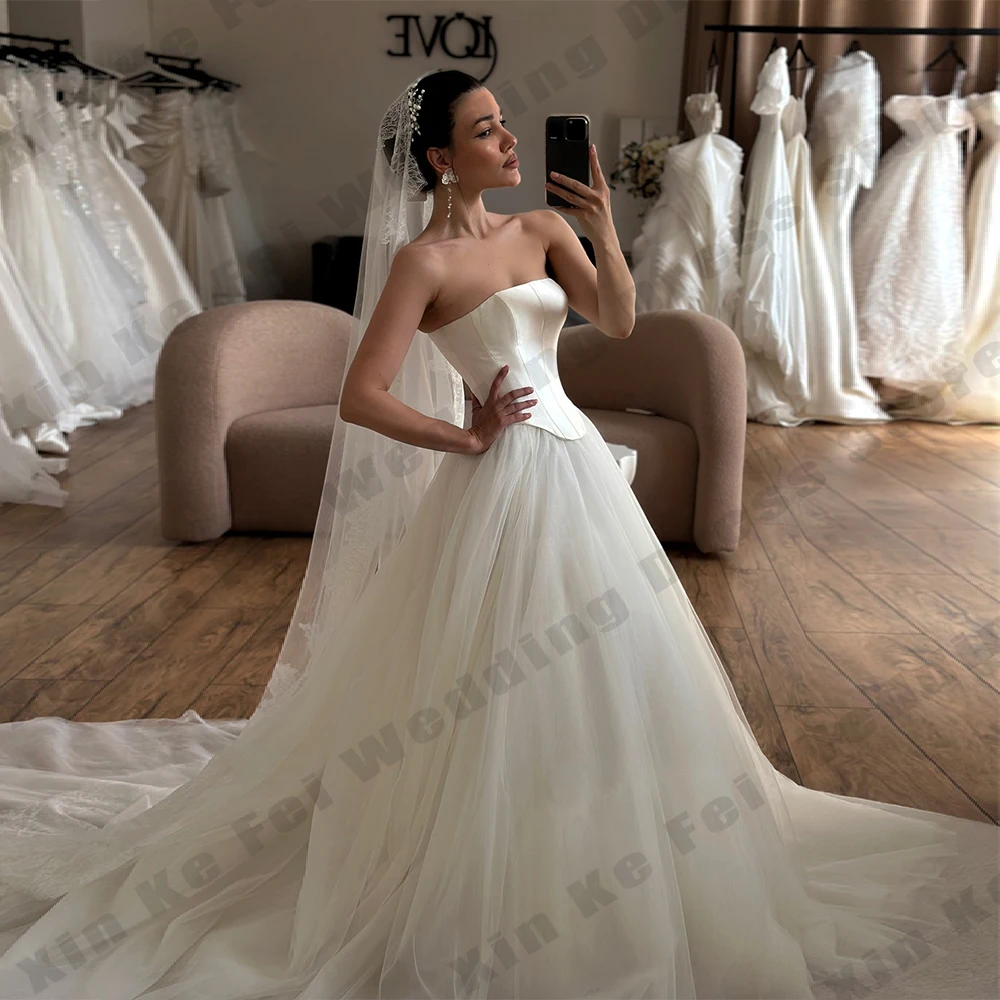 

2026 Elegant Satin Women's Bridal Gowns Section A-Line Sexy Sleeveless Off Shoulder Princess Wedding Dresses Party Customized De