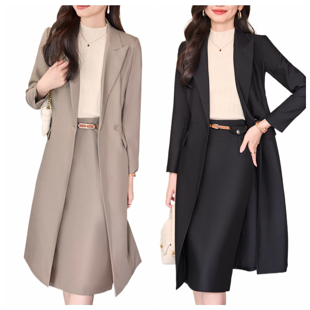 Windbreaker and Skirt Suit for Women, Blazer Skirts Suit, High End Fabric Quality Office Uniform, Jacket and Skirts 2-Piece Set