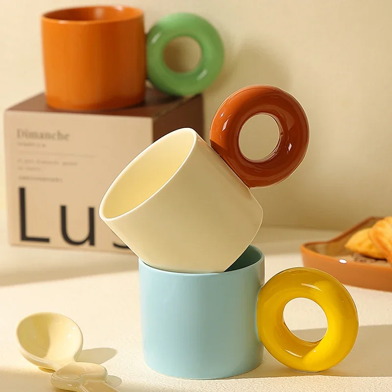 350ml Mug with Large Round Handle Creative Personality Ceramic Cup Milk Tea Set Kitchen Tableware Gift Suitable for Home Office