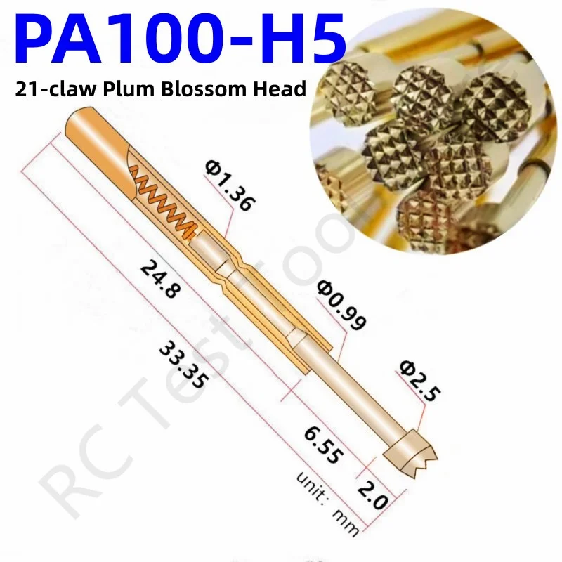 

100PCS PA100-H5 33.35mm 21-claw Plum Blossom Head Test Pin Dia 2.5mm Needle Spring Test Probe P100-H5 Test Pogo Pin P100-H