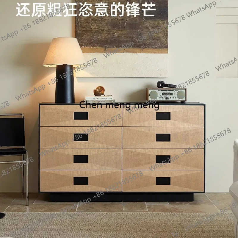 

Solid wood living room eight-bucket drawer cabinet black log bedroom bedside storage side cabinet