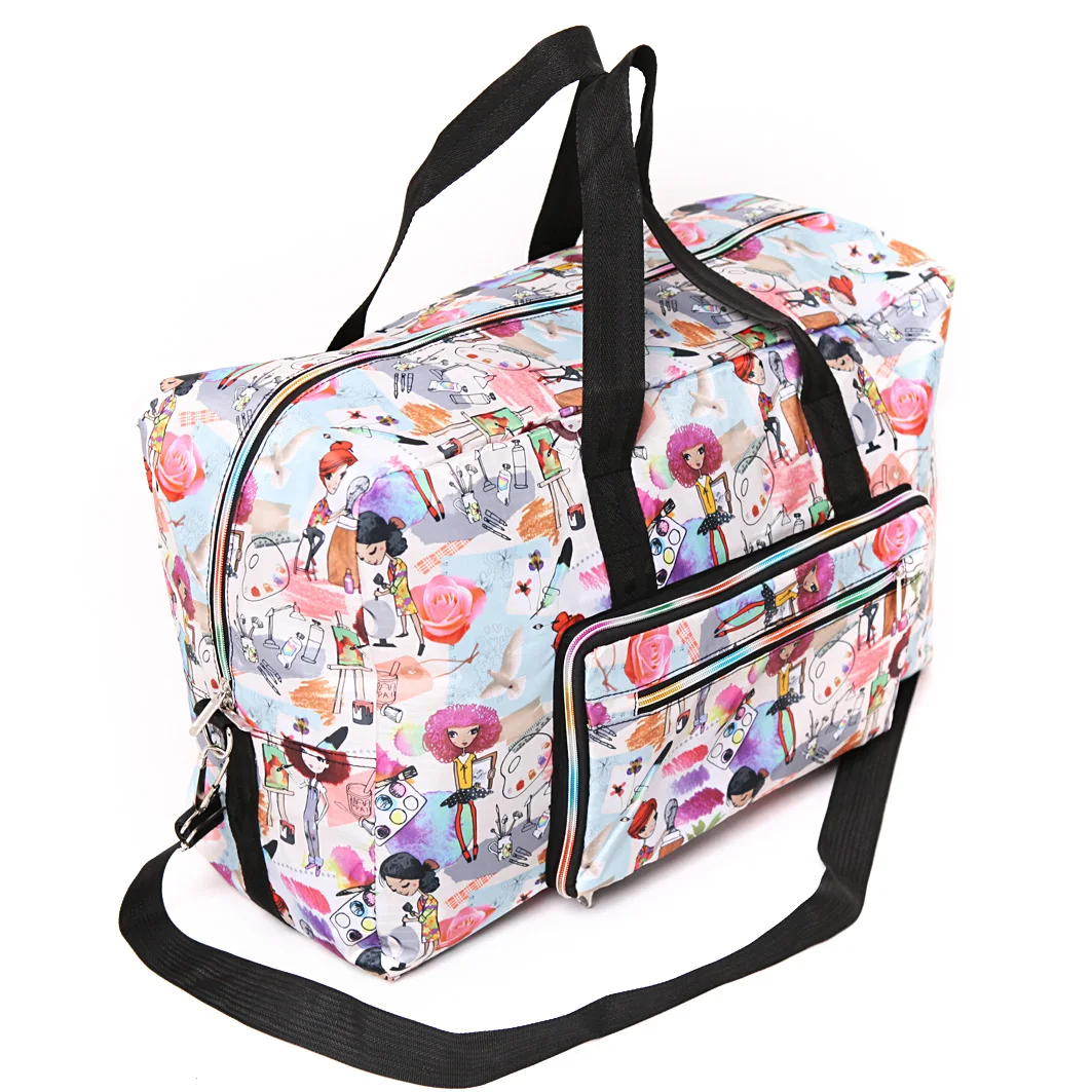 Foldable Travel Bag Women Large Capacity Portable Shoulder Duffle Bag Cartoon Waterproof Luggage Tote Bags with Shoulder Straps