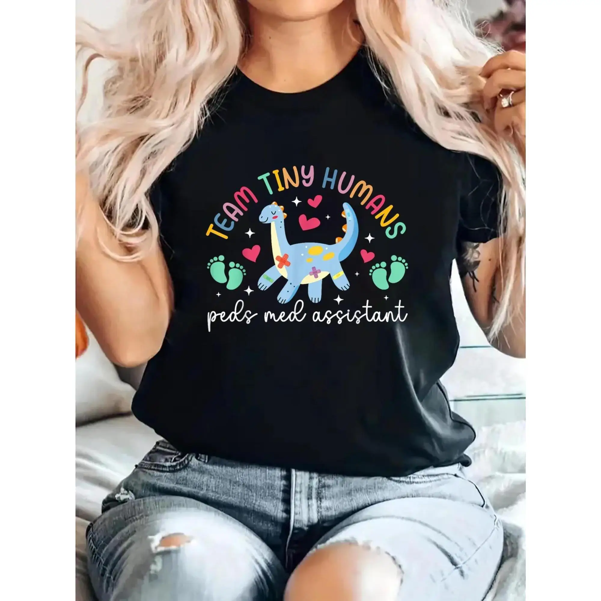 

Dinosaur Team Tiny Humans T-shirt Peds Med Assistant Tee Cute Pediatric Nurse Medical Student Gift Top