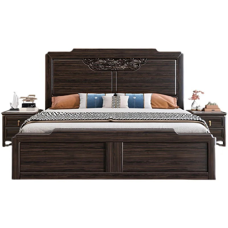 Neues chinesisches Massivholzbett 1,8 Meter Doppelbett Hauptschlafzimmer großes Bett Ebenholz 1,5 Fabrik direkter Stauraum Holzbett