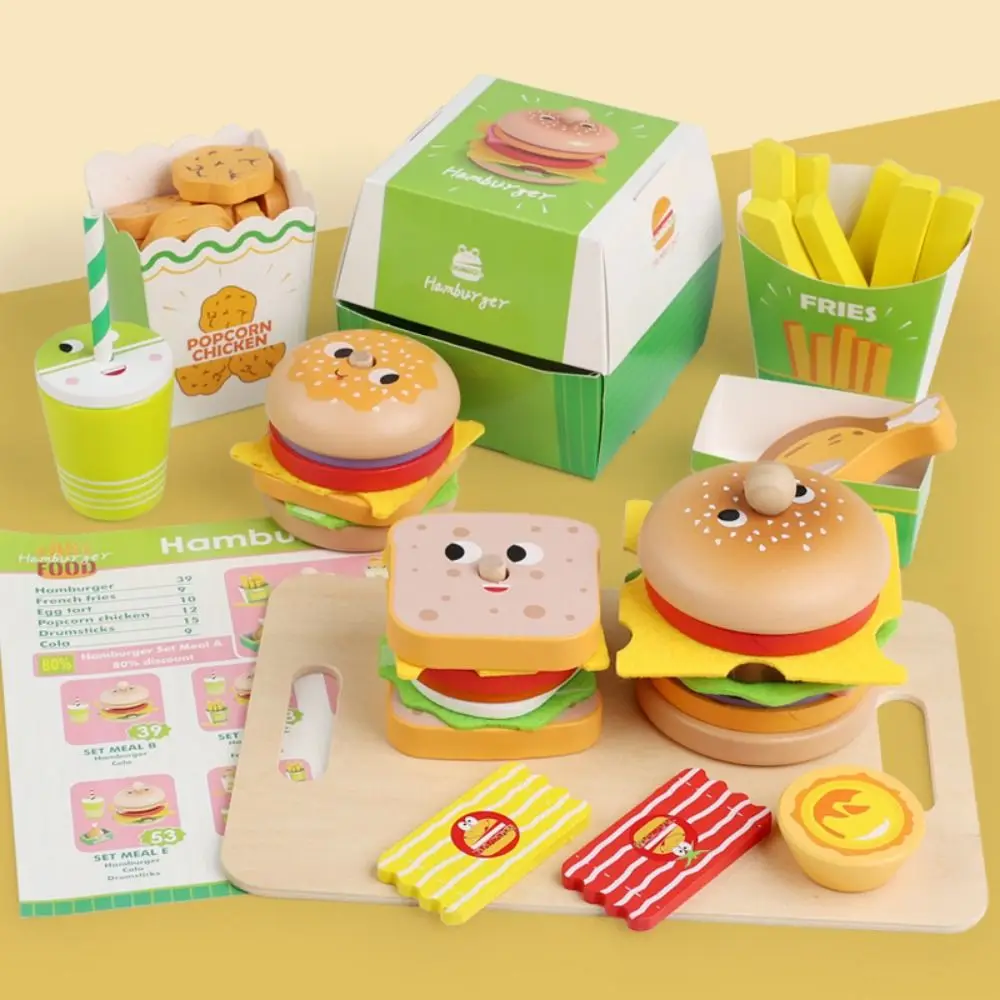 

Wooden Playing House Burger Toys Stacking Game Hamburger Sandwich Pretend Play Kitchen Food Toys Interactive Features