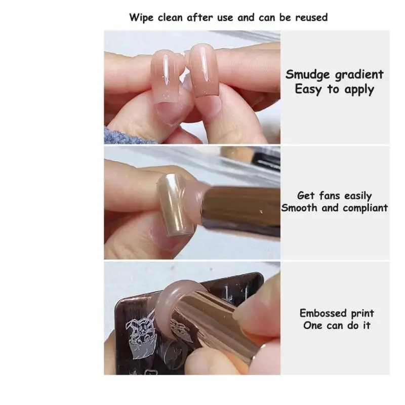 Nail Art Silicone Head Nail Brush Makeup Applicator Sticks Reusable Chrome Glitter Applying Easy-Daub Pigment Manicure Tools