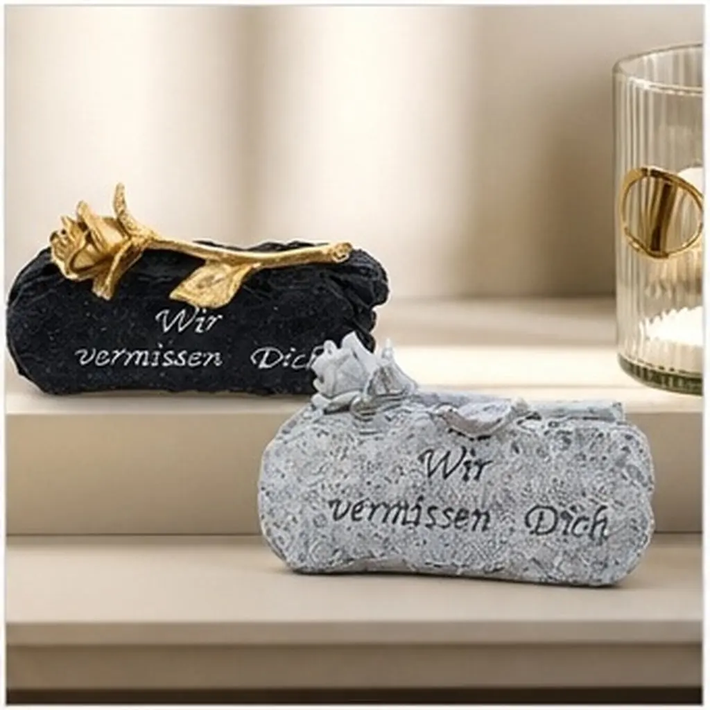 2Pcs Resin Craft Deceased Memorial Tombstone Decorative Mourning Prop for Outdoor Garden Lawn Cemetery Relatives Mourning