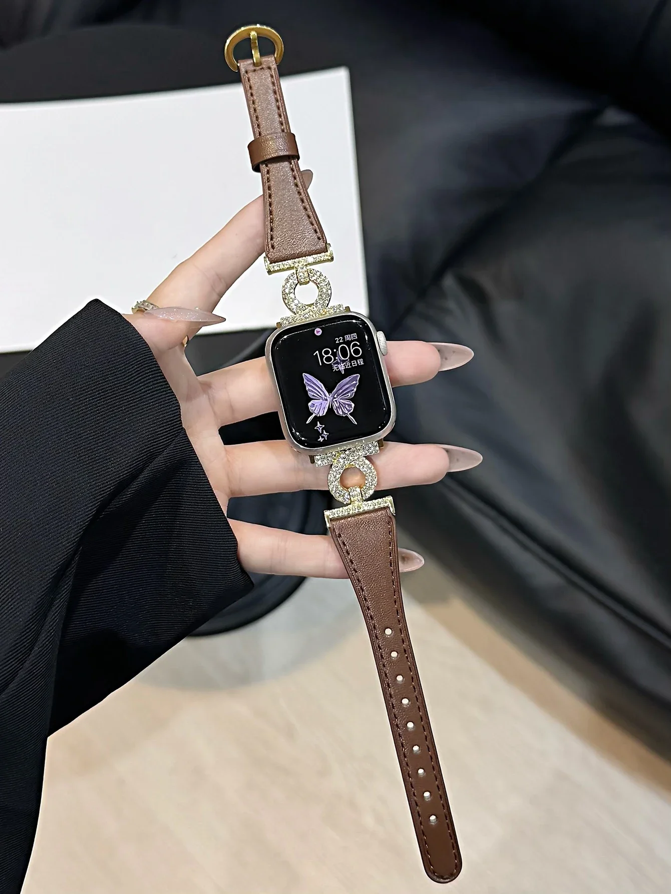 ممتاز بلينغ حلقة جلدية رقيقة ل سوار ساعة يد آبل النساء 10/9/8/7/6/5/4/3 SE 38 مللي متر 40 مللي متر 41 مللي متر 42 مللي متر 44 مللي متر 45 مللي متر 46 مللي متر 49 مللي متر حزام