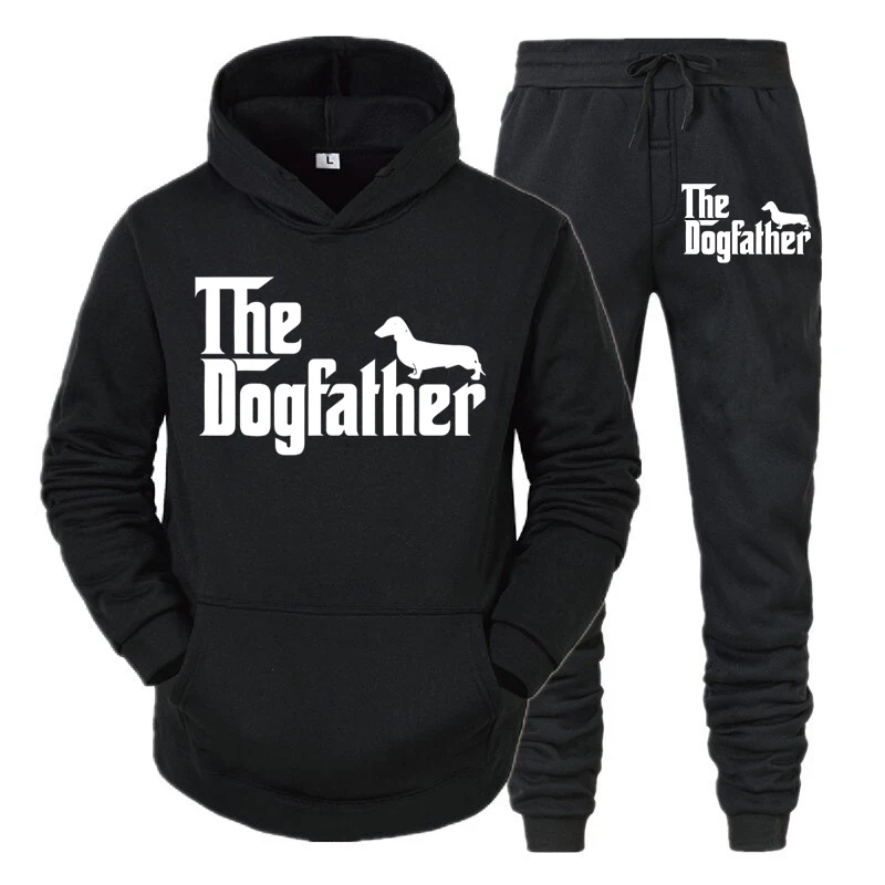 

Two Piece Set "The Dogfather" Funny Dachshund Lover Casual Tracksuits Men Autumn Loose Hooded Hip Hop Animal Trend Sportwear Set