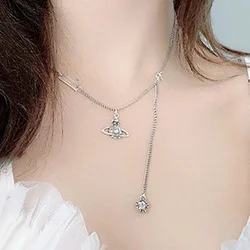 Saturn tassel clavicle chain silver temperament necklace women's fashion jewelry party birthday gift