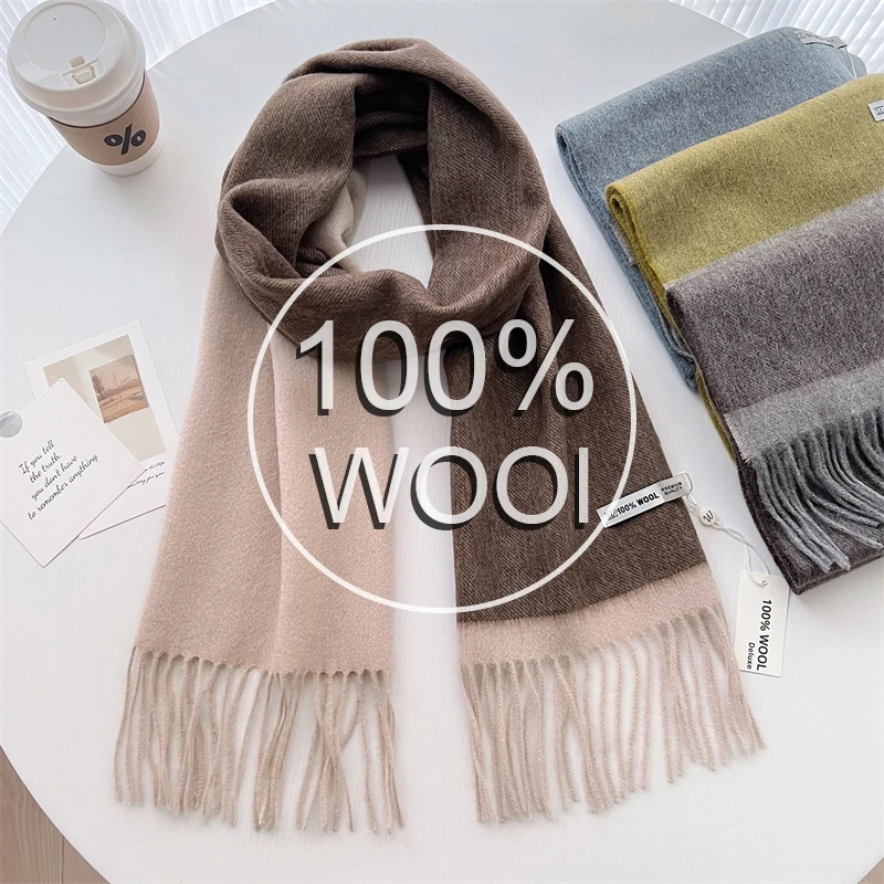 Bufanda de lana de 100% de lujo para mujer, pañuelo de Cachemira pura lisa, Pashmina cálida, chal femenino, envoltura a cuadros, Bufanda suave 2025