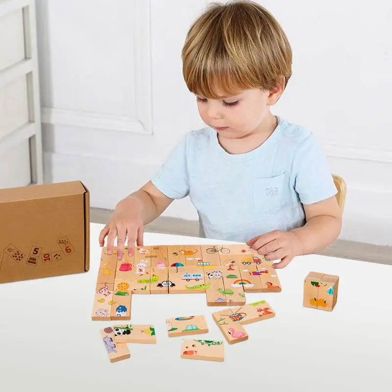 Wooden Puzzles For Toddler Classic Domino Jigsaw Game Classic Number Learning Toys Jigsaw Game For Ages 3 Toddler Boys