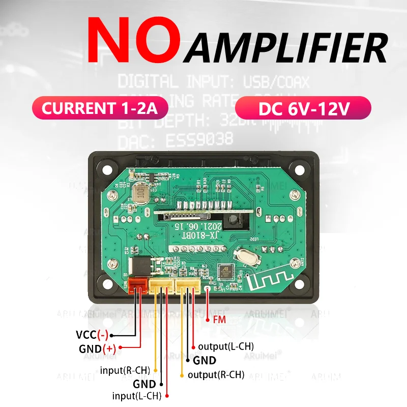 Bluetooth 5.0 MP3 Decoder Board, Audio Player Module with USB/TF/FM/AUX, Mic Input & Remote, DC 6-12V (No Amplifier)