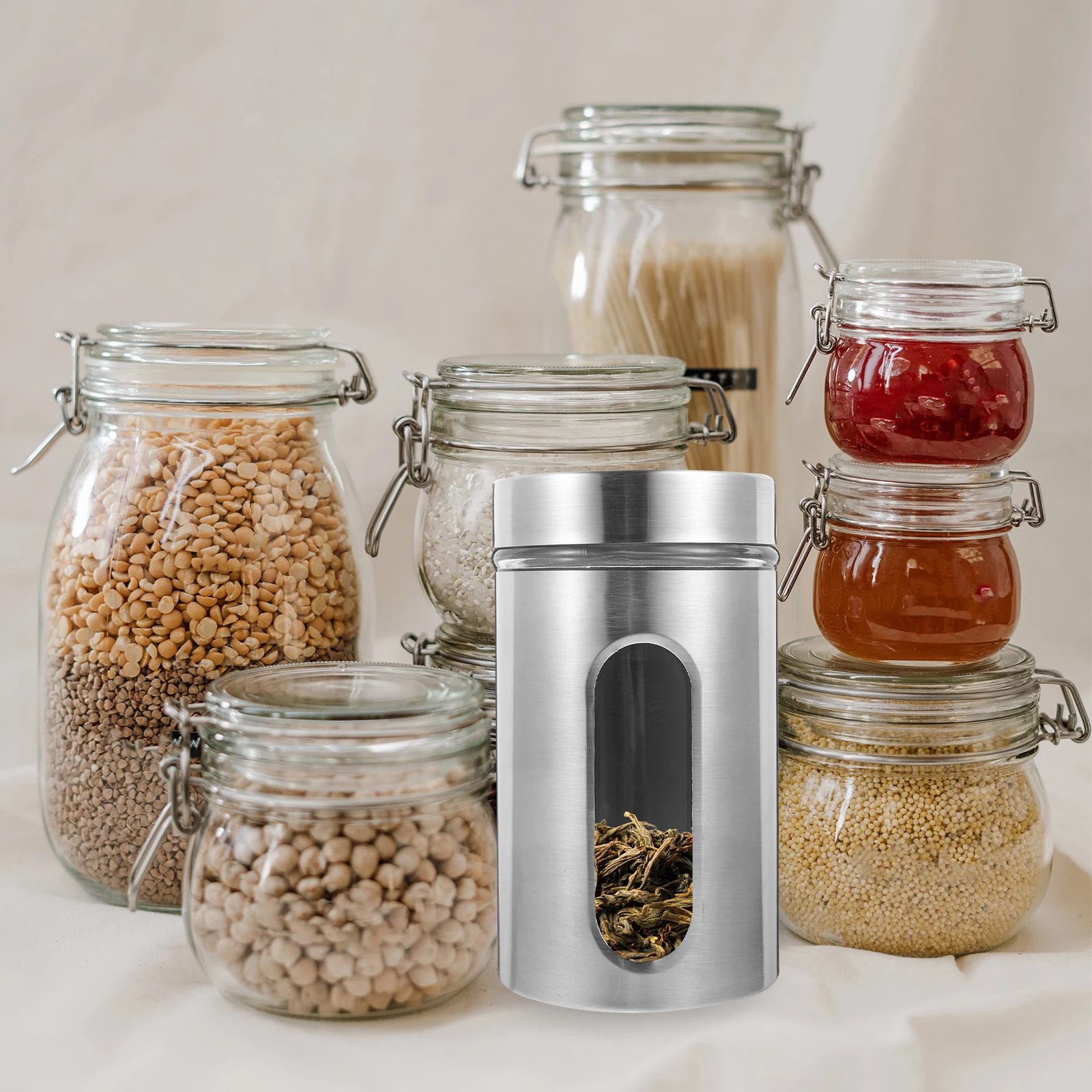 

1Pcs Glass Dried Food Holder Seasonings Coffee Sealing Container Multifunctional Jar Tidy and Safe Kitchen Use Tool