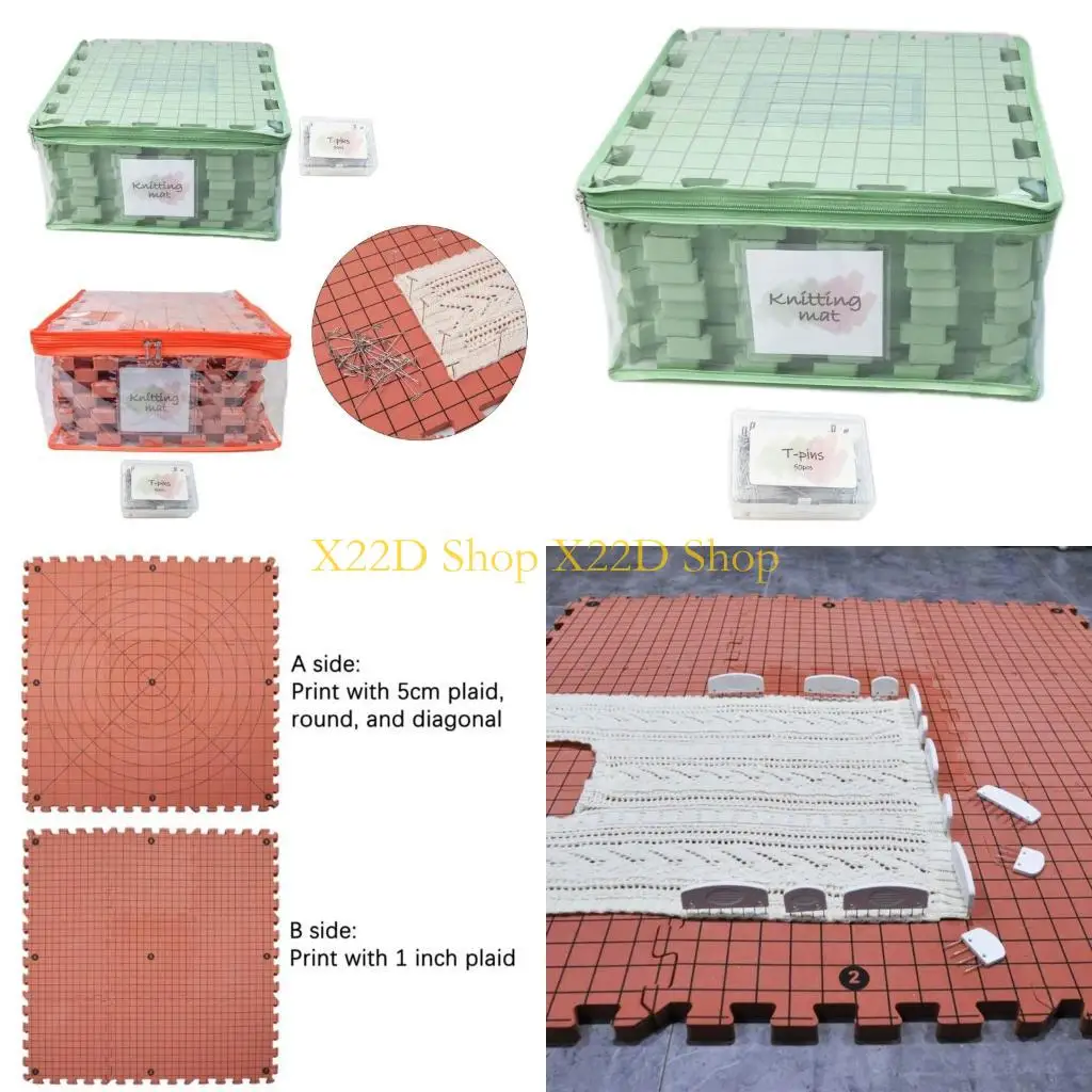 

X22D 9 Pcs Blocking Mats for Knitting Crochet Blocking Board with Pins Grids Board