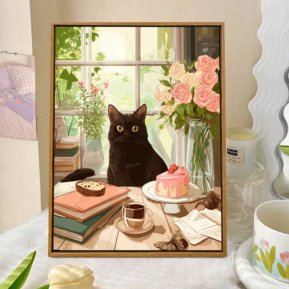 

SDOYUNO Painting By Numbers Draw Animals Black Cat Illustration Modern Canvas Art Painting Acrylic Paints Crafts Supplies Adults