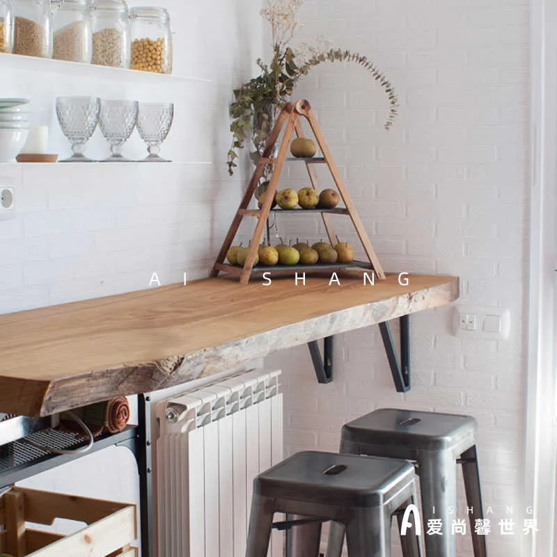 Solid wood wall-to-wall bar table, home balcony, casual window-leaning high table, long narrow dining table, log small bar