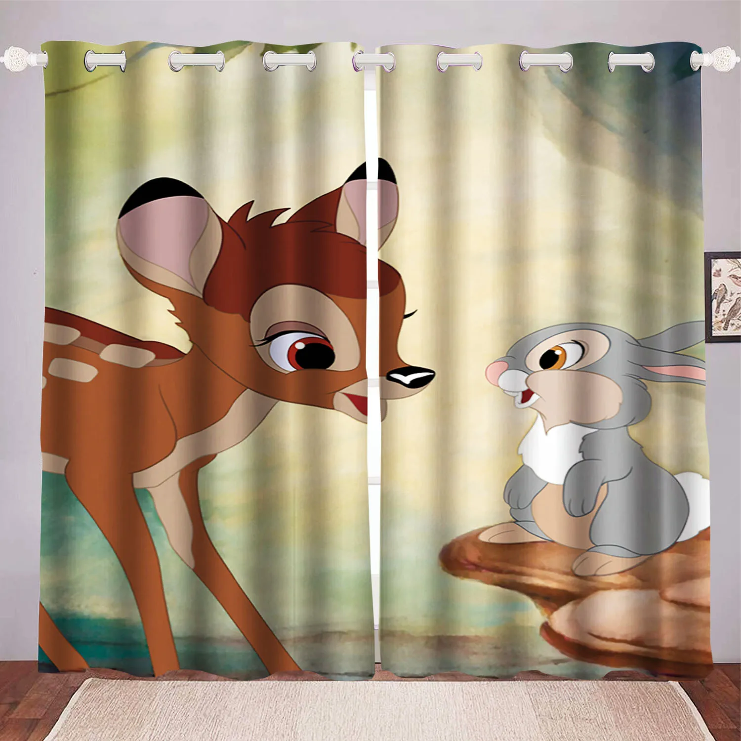 

Bambi Drapes Cartoon Cute Living Room Bedroom Blackout Curtains 100% Polyester Home Decor Dustproof Perforated 커튼 Balcony Scree