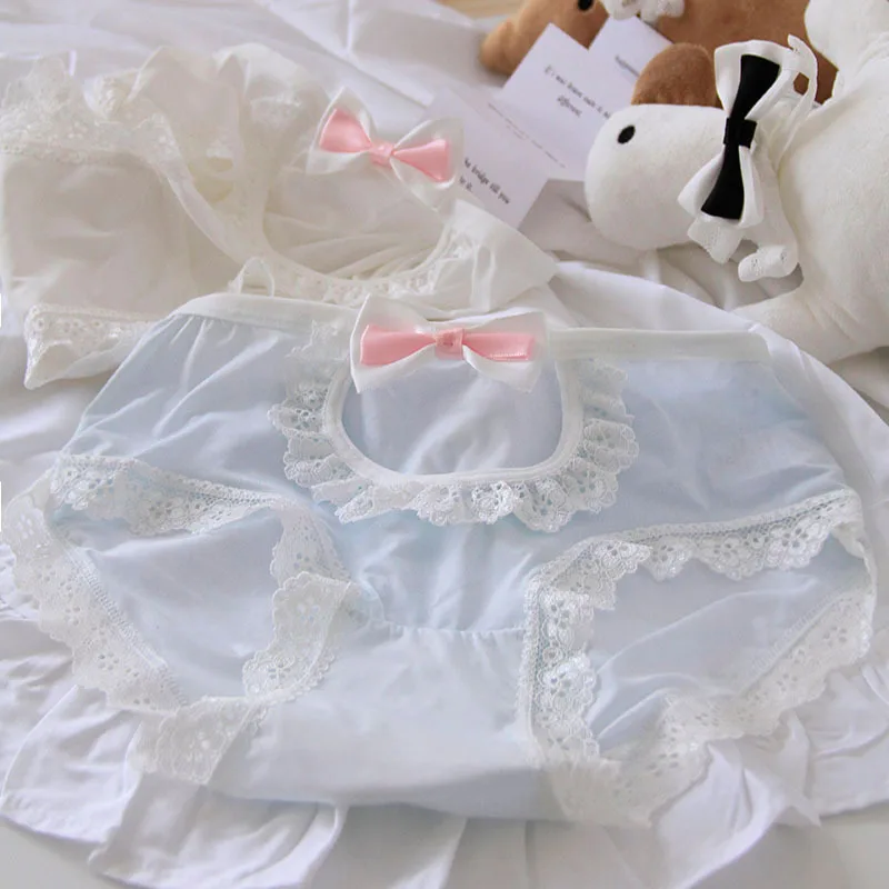 SP&CITY Lolita Sweet Girl Lace Hollow Out Cute Panties Women's Low Waist Ruffle Cotton Crotch Ice Silk Breathable Underwear