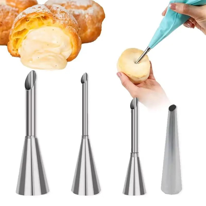 1/3/4Pcs Puff Pastry Piping Nozzle Stainless Steel Decorating Tips For Cake Cupcake Cookie Cream Icing, Baking Tools For Baker