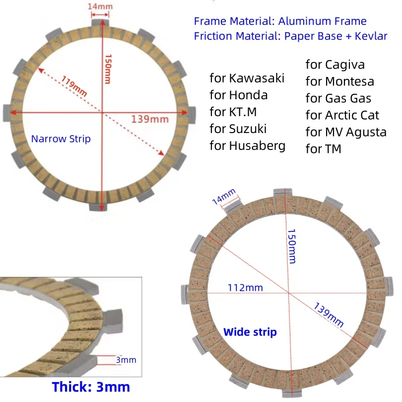 Clutch Plate for Kawasaki KX 500 KDX 250 KLX/F KLF Suzuki DL SV LTZ DRZ Honda CB400 FX NX FMX SLR XR 650 EXC 400 600 SC LC4 620