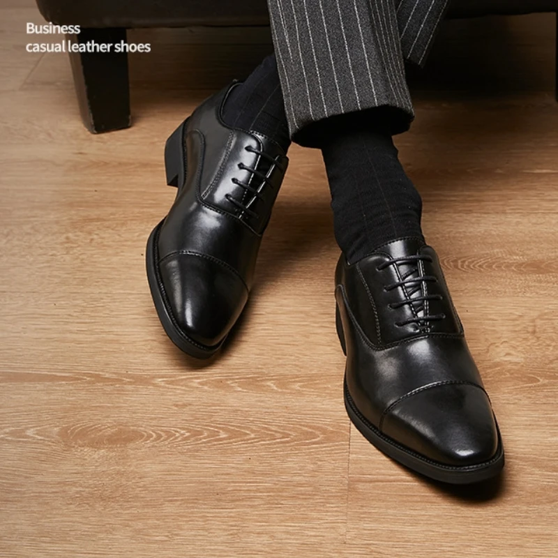 

Мужские туфли, увеличивающие рост 6 см, деловые модельные туфли, черные, коричневые, мужские деловые туфли на шнуровке из натуральной кожи с лифтом