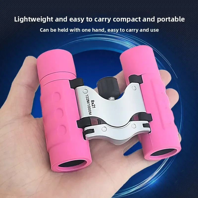 

8X21 Pink Kids Binoculars - HD High Power Low-Light Night Vision Compact Camping Outdoor Telescope for Children