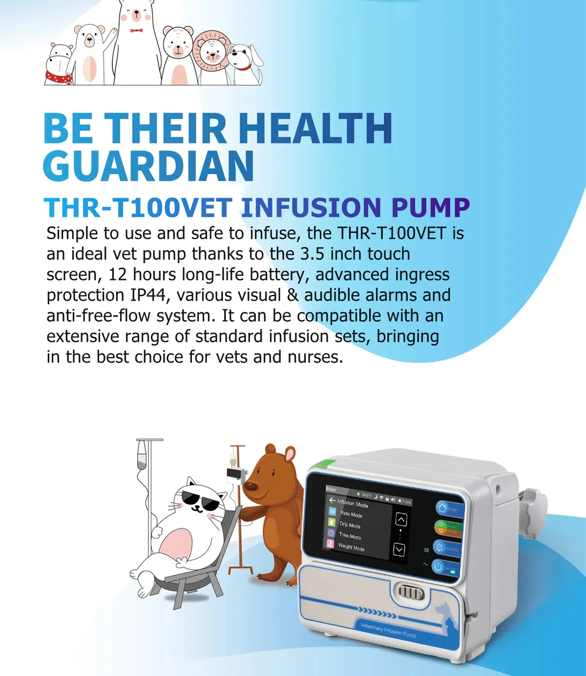 Veterinary Medical Equipment touch screen infusion pump animal use vet portable Infusion pump