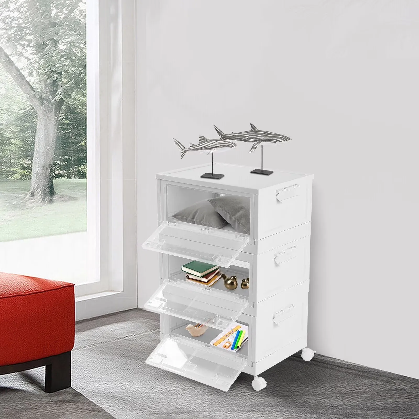 

3 Layers Collapsible Storage Cabinets with Doors Organizers Boxes