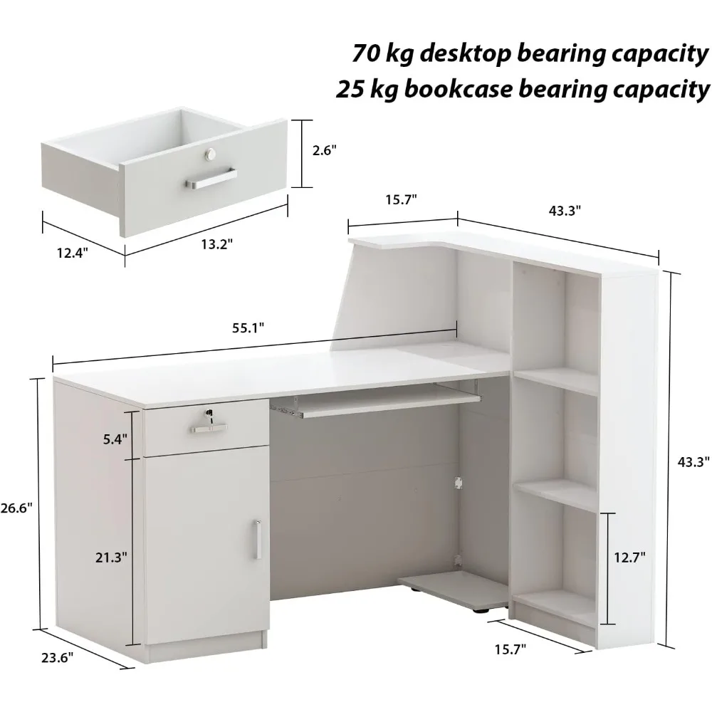 Reception Desk with Hutch, Reception Counter Desk with Lockable Drawers & Shelves, for Salon Recetion Room Retail Counter