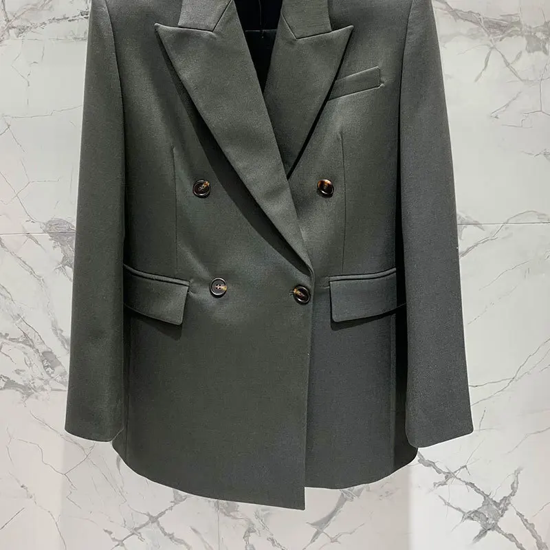 Office Blazer Jacket For Women Solid Color Double Breasted Lapel Loose Suits Classic High End Y2K Clothing Runway New Autumn 202