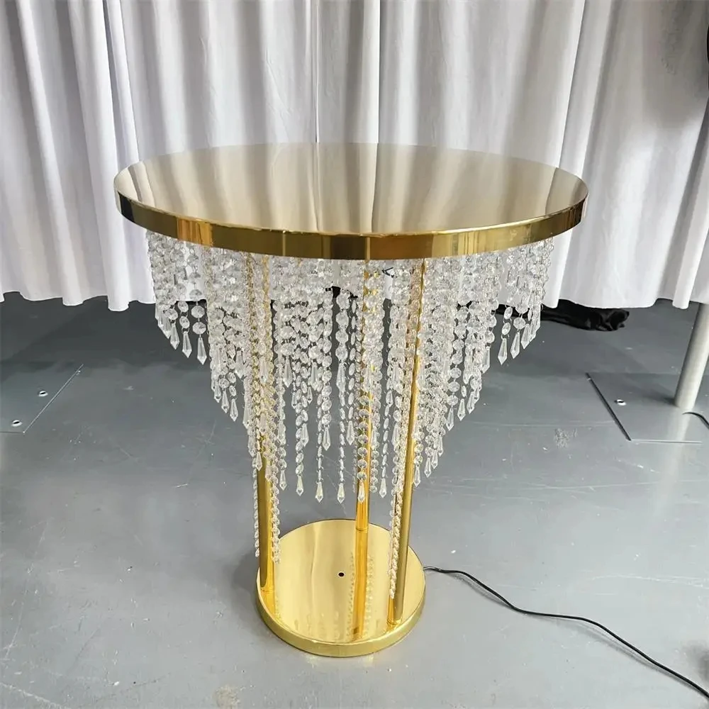 Crystal Bead Curtain Cake Table Wedding Decoration Table Metal With Lighting Wedding Crystal Cake Table