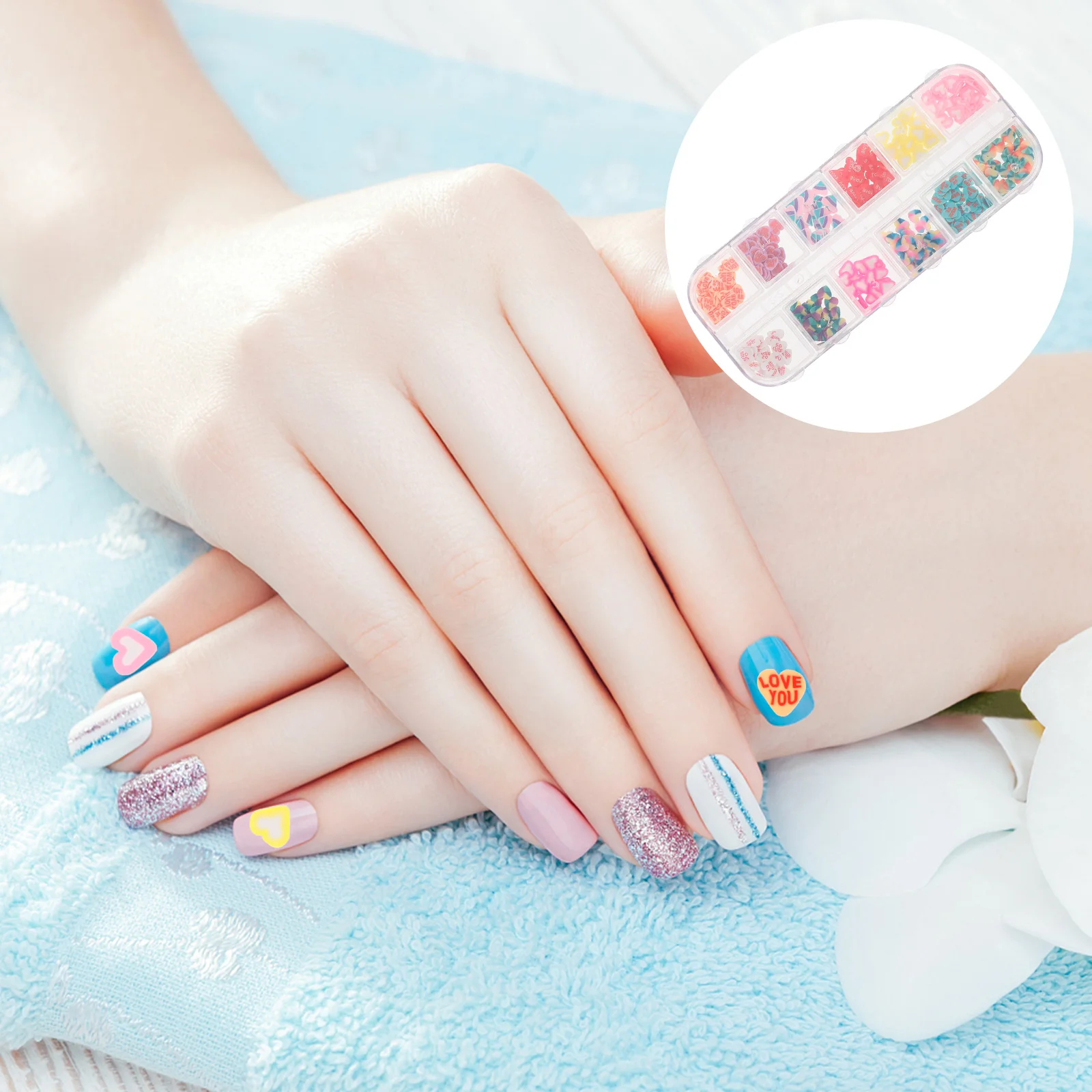 

3 Boxes Valentine Heart Nail Clay Slices Decorative Nail Charm Clay Decals Romantic Theme for Professionals Beginners Natural