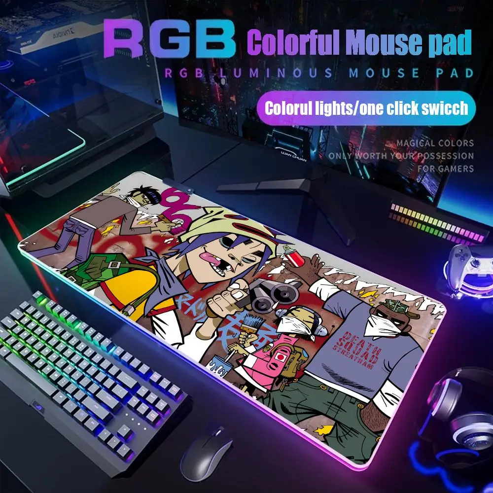 

Rock Gorillaz Demon Days Mouse Pad Gamer Rgb Desk Mat Back Light Led Mousepad Setup Accessories Deskmat Big Mousepad Backlight
