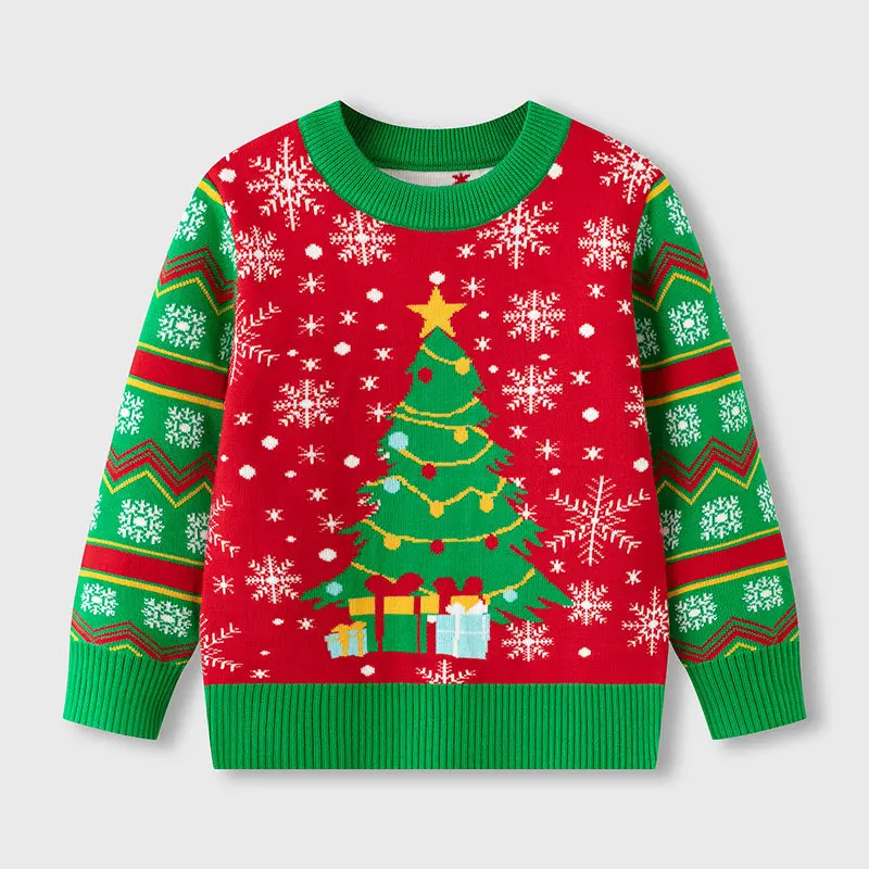 

Kids Cute Christmas Tree Snowflake Jacquard Warm Knitted Crew Neck Pullover Sweater Baby Boys Girls Autumn Winter Xmas Sweaters