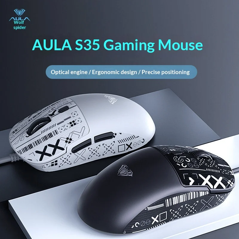 

Игровая мышь Aula S35, проводная, эргономичная, с оптическим сенсором, программируемыми макросами, высокой частотой опроса, для киберспорта, для ноутбуков и ПК, подарок