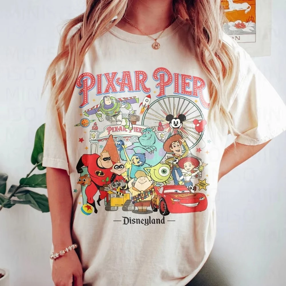 Camisa de Pixar Pier Disneyland, camisa de Disneyland Pixar Fest, Meet Me At Pixar Pier, camisa de viaje de personajes de Disney Pixar, algodón para mujer