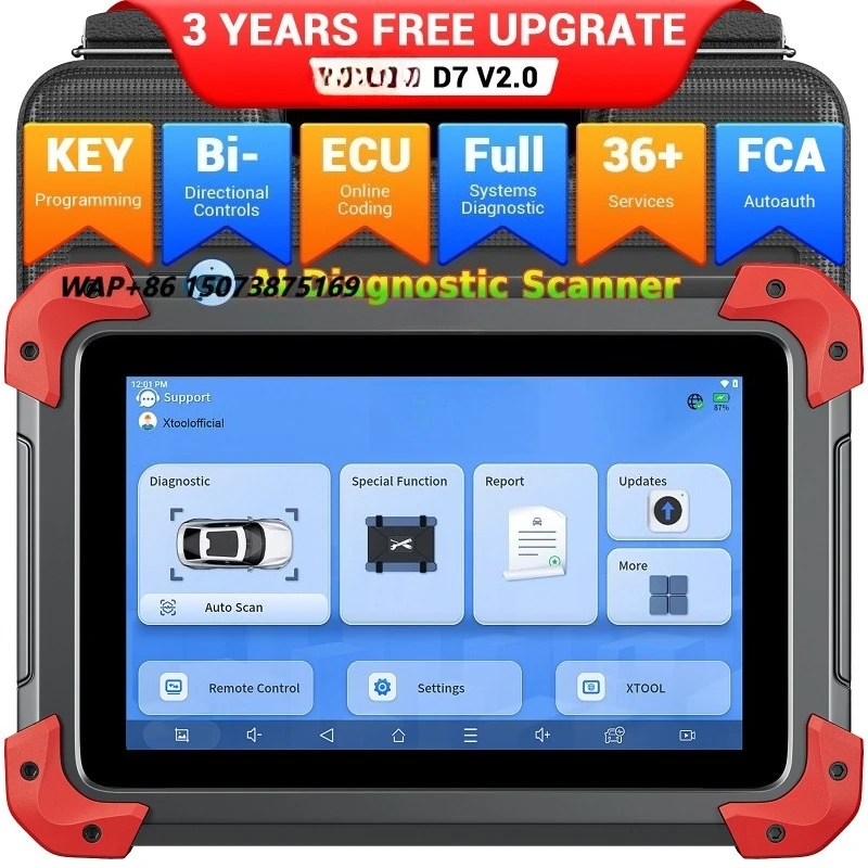 USA Stock 2026 New XTOOL D7 V2.0 AI Digatnostic Scanner Bi-directional ECU Coding Key Programming Tool with 36+ Reset FCA CAN FD